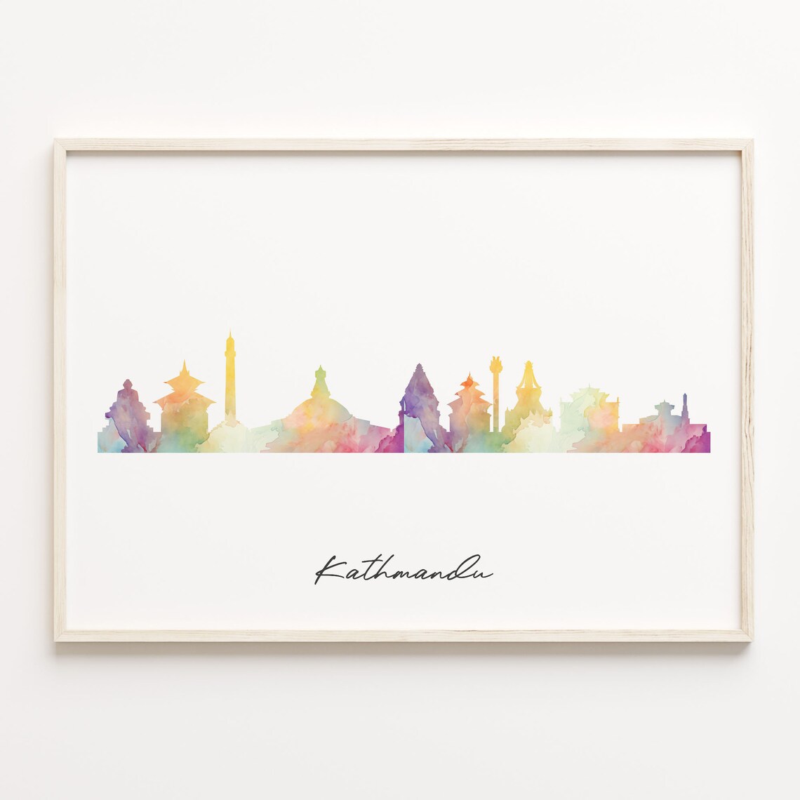 Kathmandu Watercolor Cityscape Skyline Nepal Himalayan Travel Poster Art