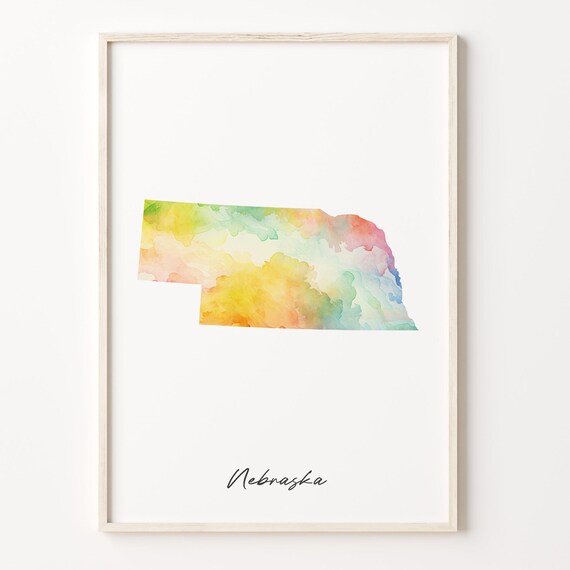 Nebraska Watercolor Map Colorful State Silhouette Artwork Poster
