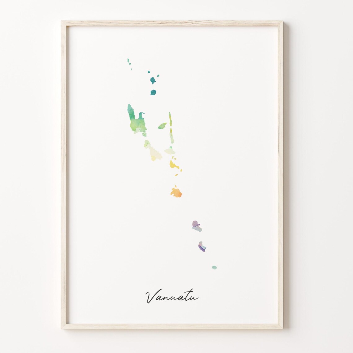 Vanuatu Watercolor Island Map Pastel Rainbow Silhouette Print
