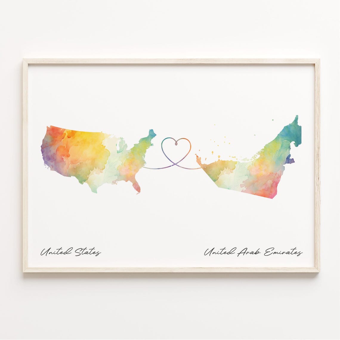 United States to United Arab Emirates Watercolor Map Gift Poster