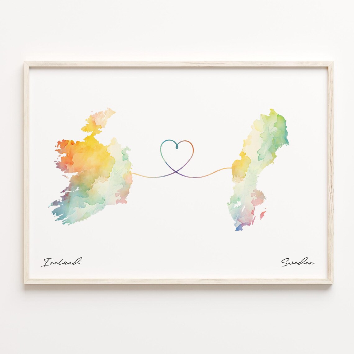 Ireland to Sweden Watercolor Map Travel Poster