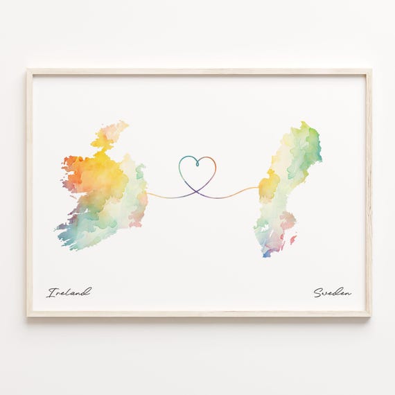 Ireland to Sweden Watercolor Map Travel Poster