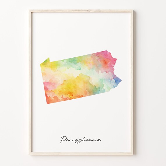 Pennsylvania Watercolor State Map Artwork Vibrant US Art Poster