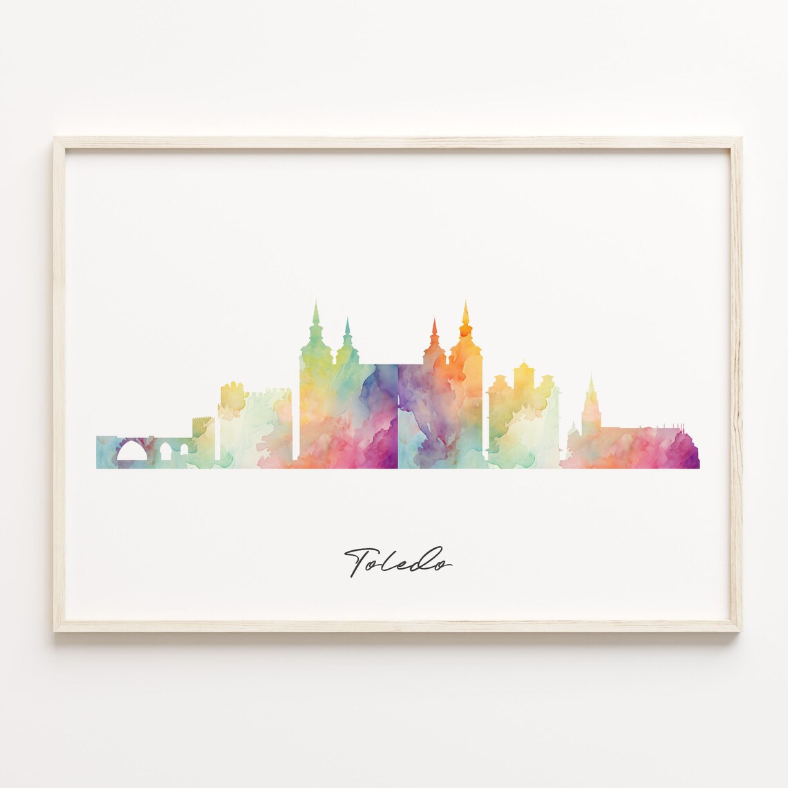 Toledo Spain Colorful Watercolor Skyline Cityscape Travel Poster