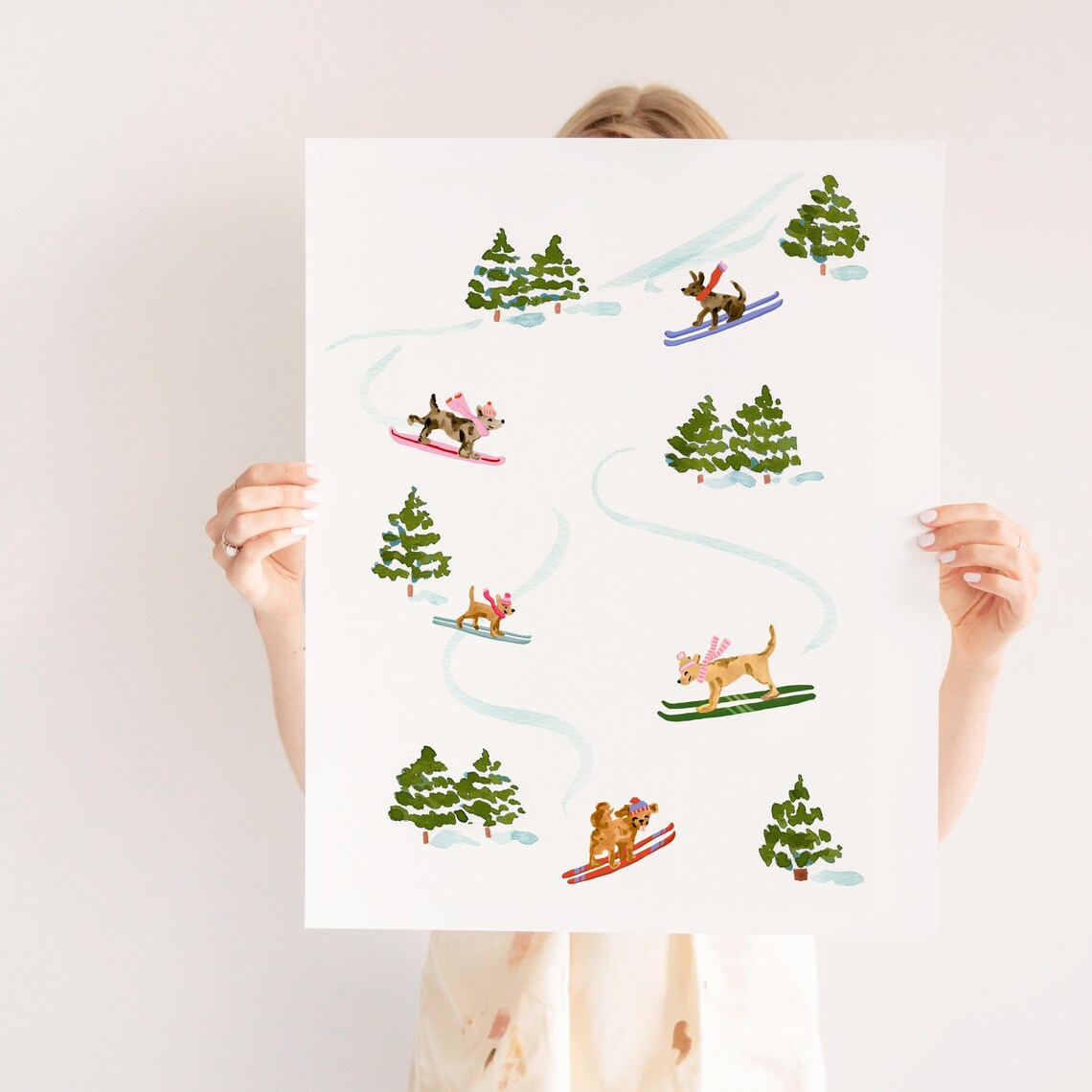 Skiing Dogs Cute Winter Art Print, Boho Christmas - Image 2