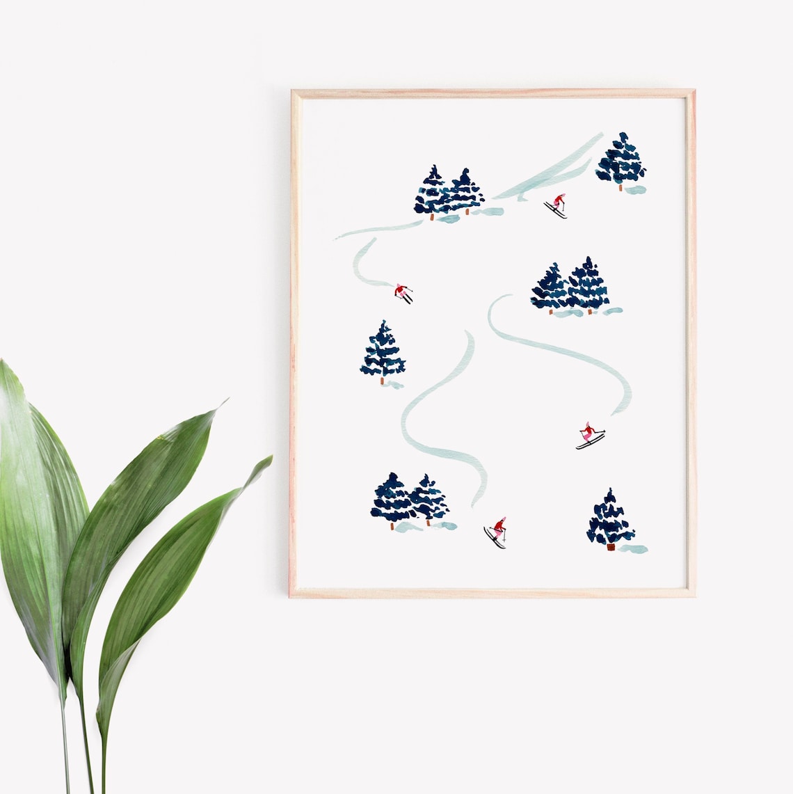 Little Skiers Winter Watercolor Art Print - Image 4