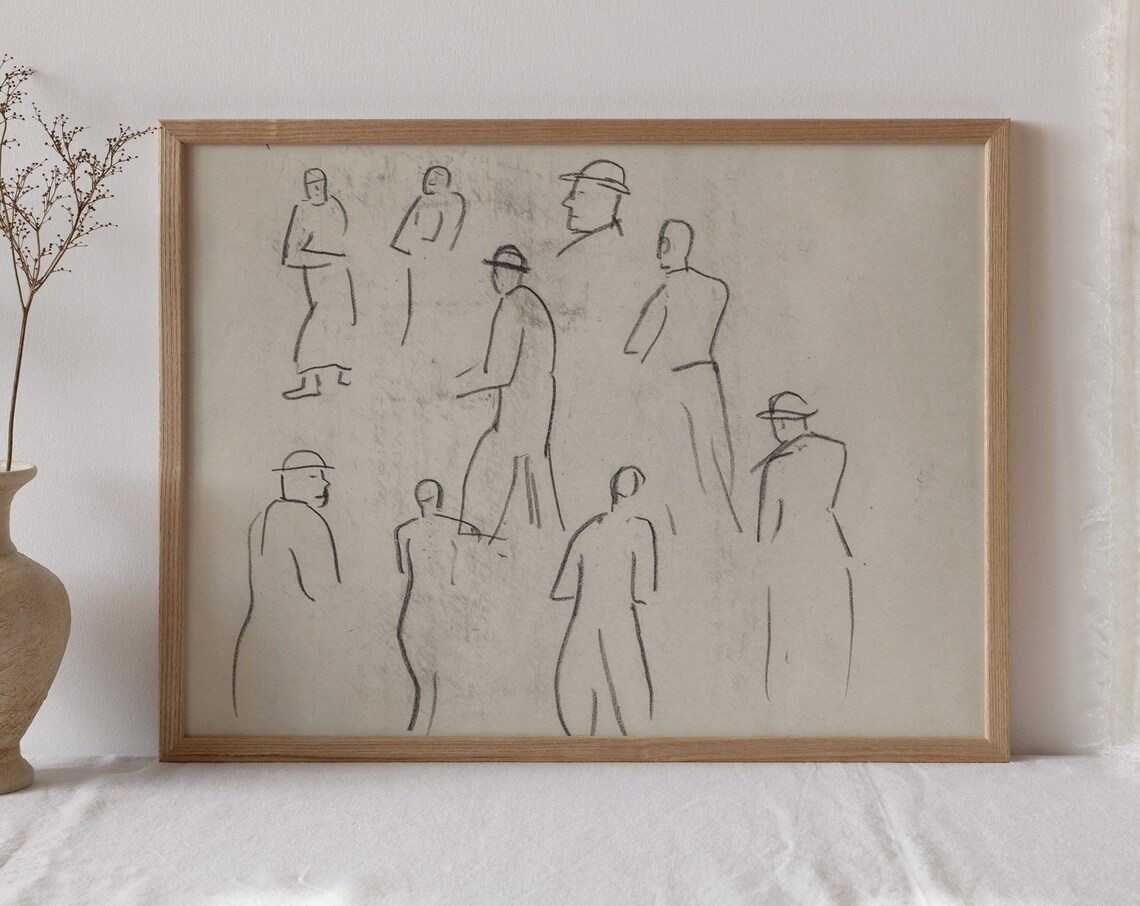 Vintage Abstract Figure Sketchcharcoal Drawinglight Academia Printdark Decorprintable Wall Artdigital
