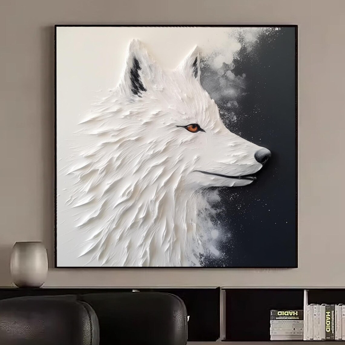 White Fox Head 3D Textured Painting Wildlife Animal Profile Canvas Wall Art - Image 4