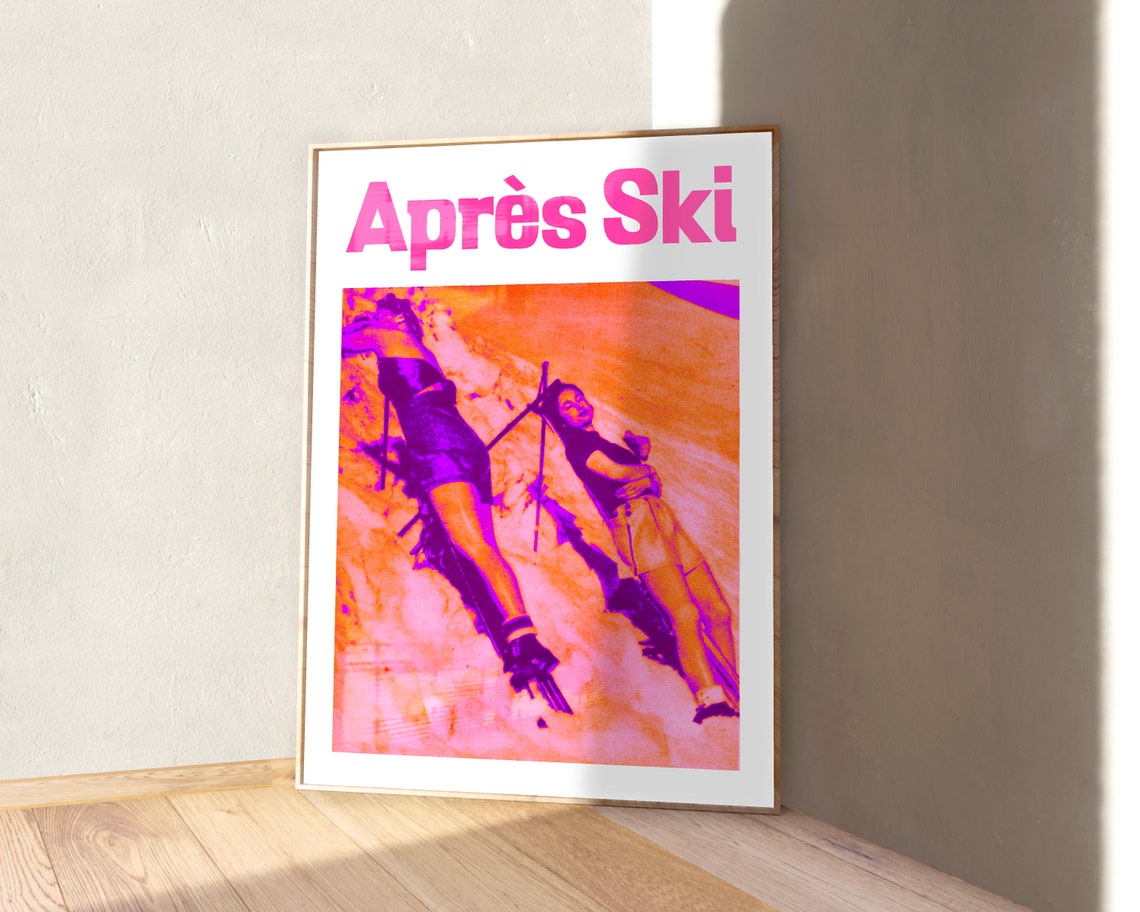 Apres Ski Hot Pink Retro Vintage Ski Chalet Neon Decor Poster - Image 2