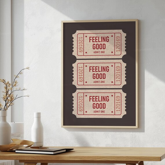 Feeling Good Retro Ticket Print Wall Art Trendy 1 Motivational Quote Decor