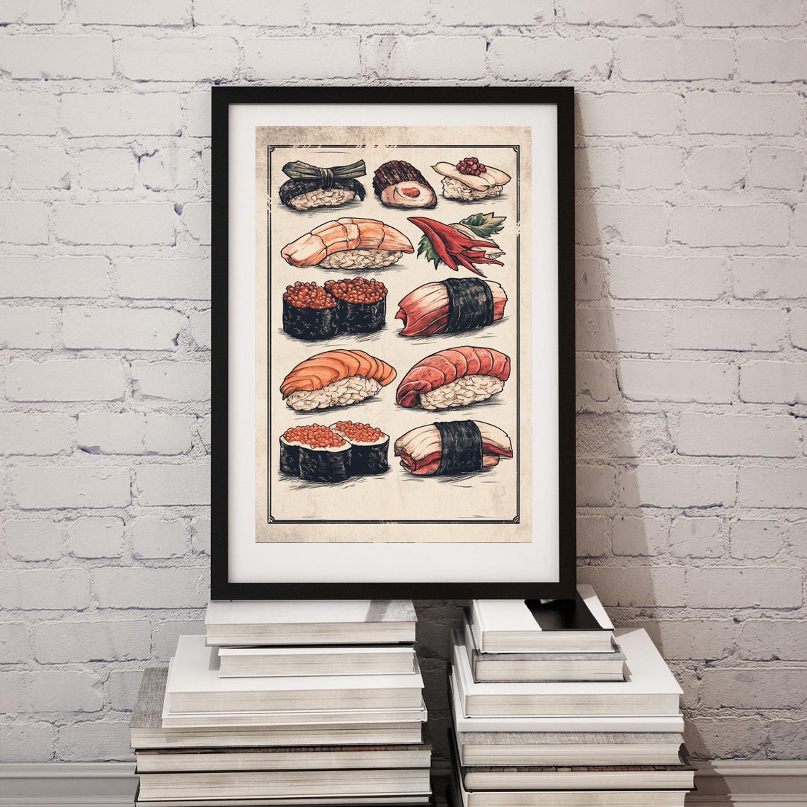 Vintage Sushi Nigiri Chart Illustration on Aged Parchment Poster