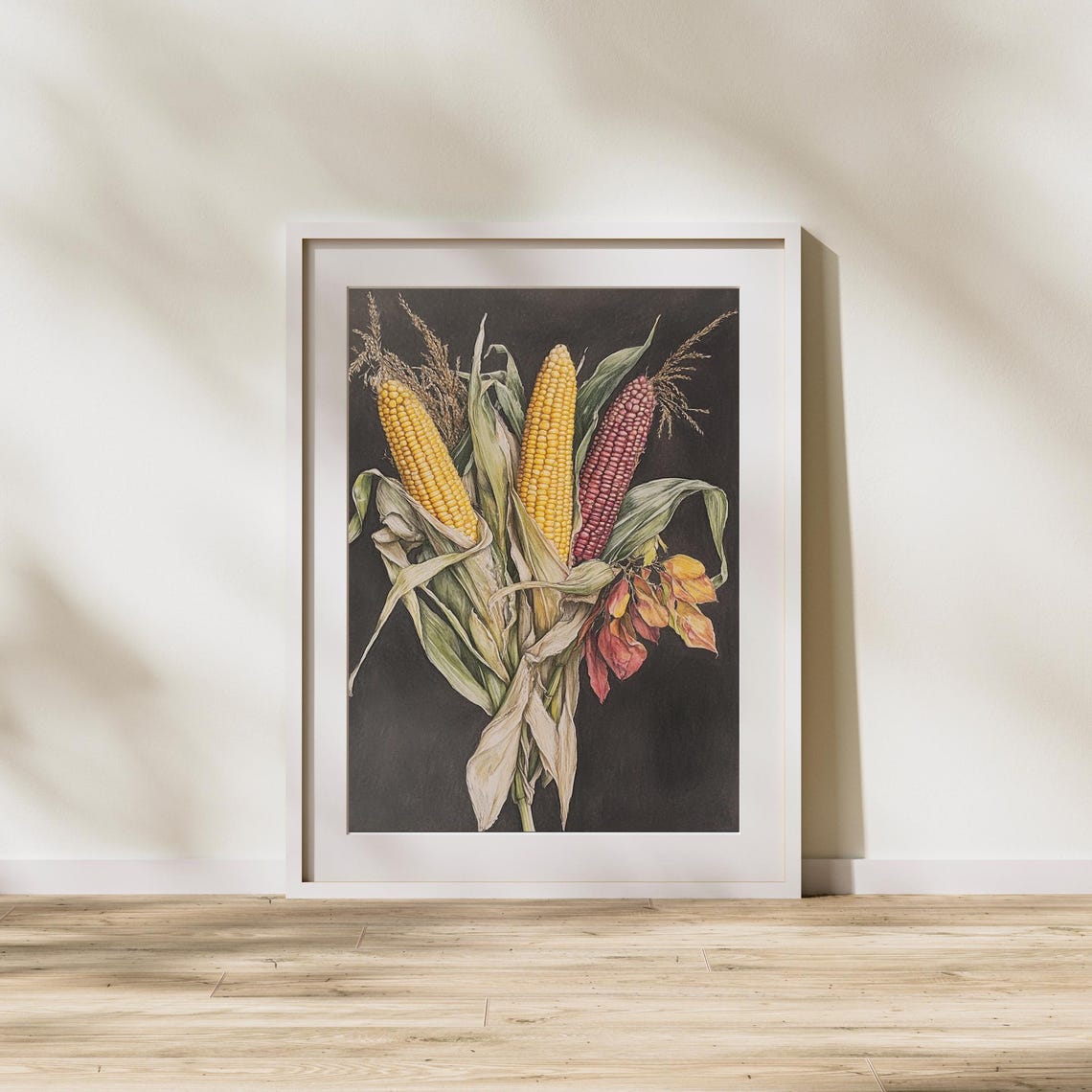 Harvest Corn Trio Gold And Ruby Ears Vintage Kitchen Art Poster - Image 2