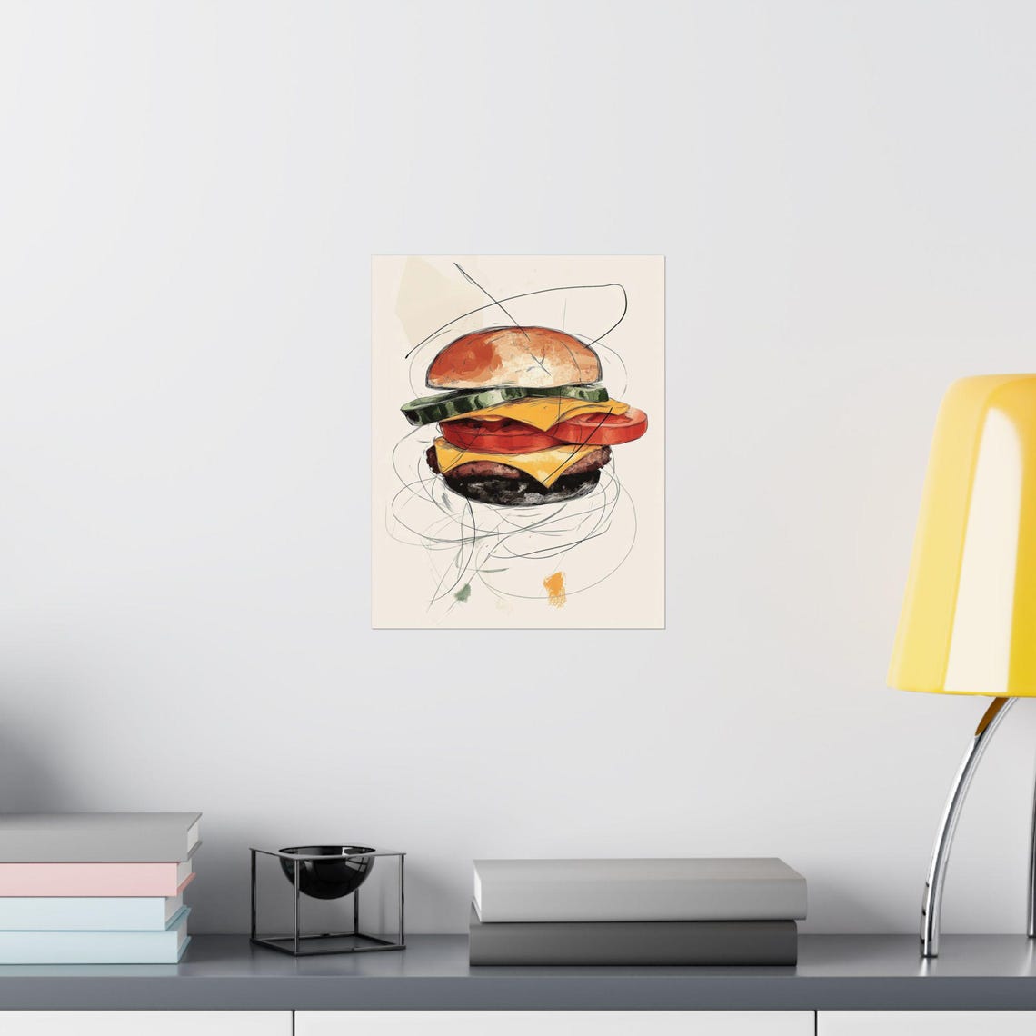 Hand Drawn Cheeseburger Watercolor Sketch Kitchen Wall Poster - Image 2