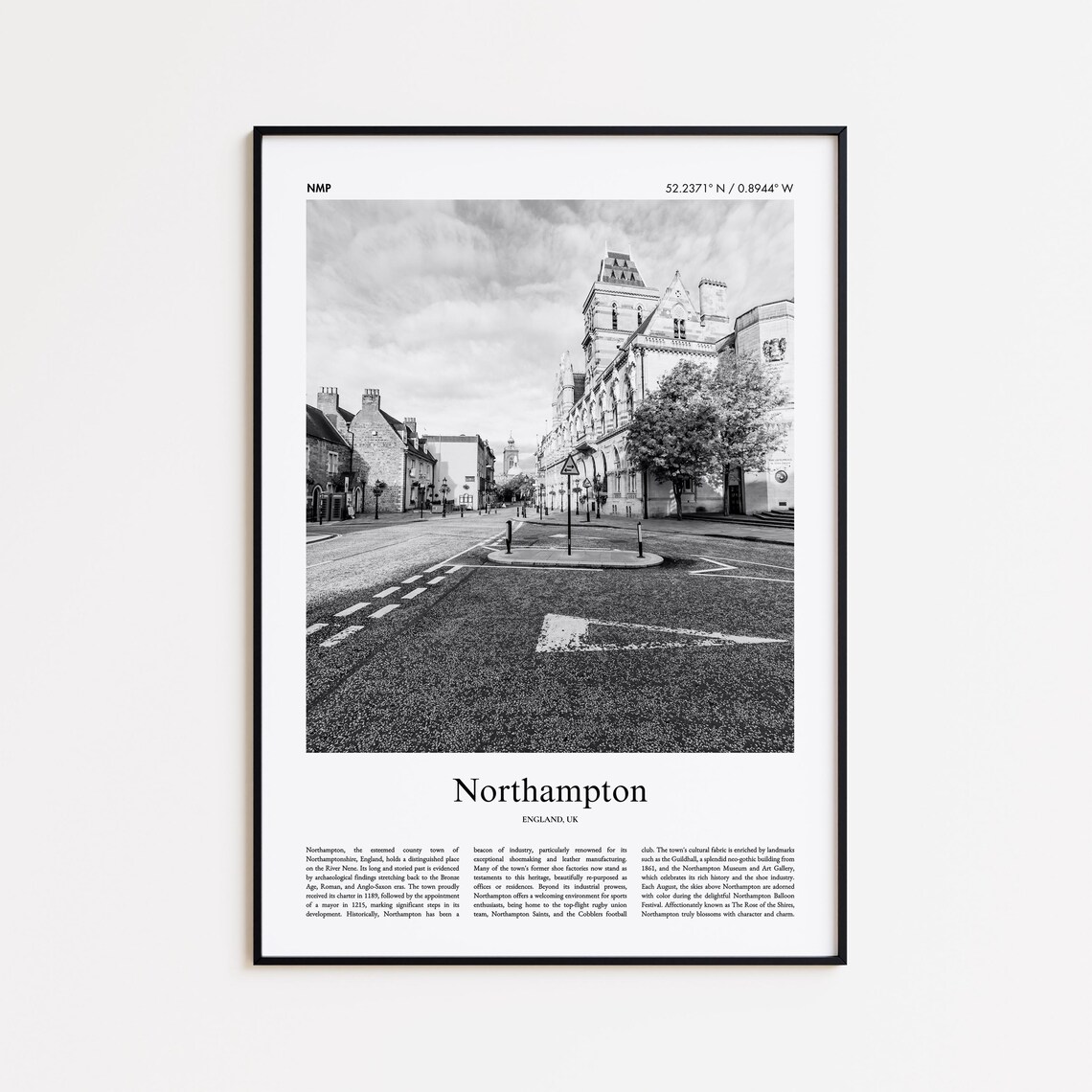 Northampton England Black And White Street Photo Travel Poster