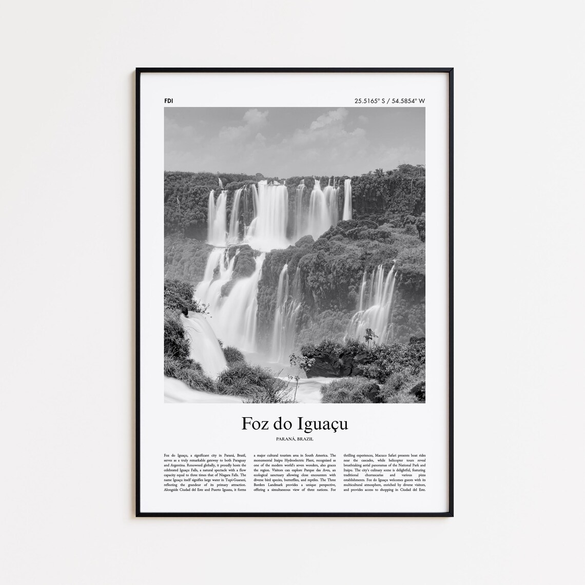 Foz do Iguacu Brazil Black And White Waterfalls Photo Poster