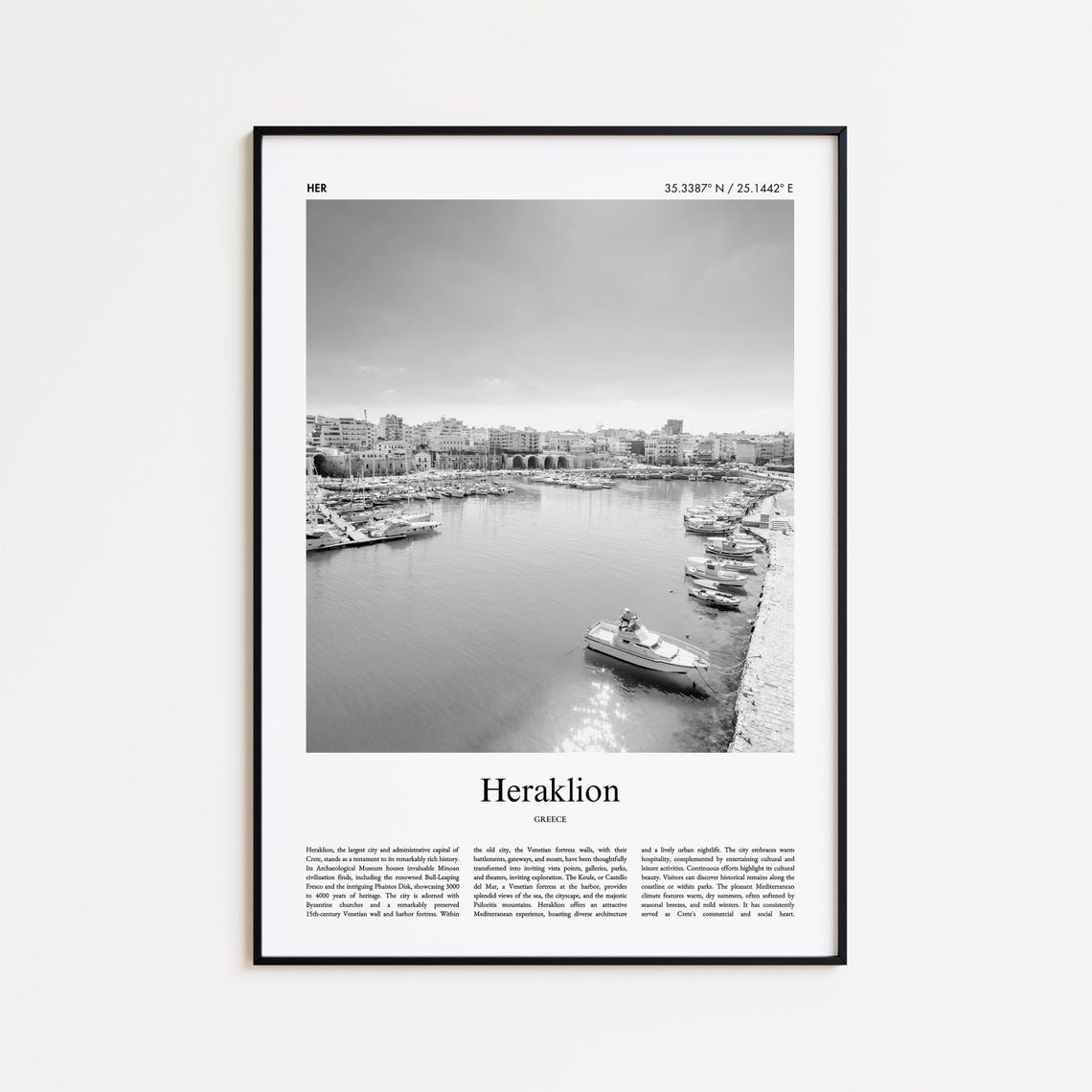 Heraklion Greece Crete Venetian Harbor Black And White Photo Poster