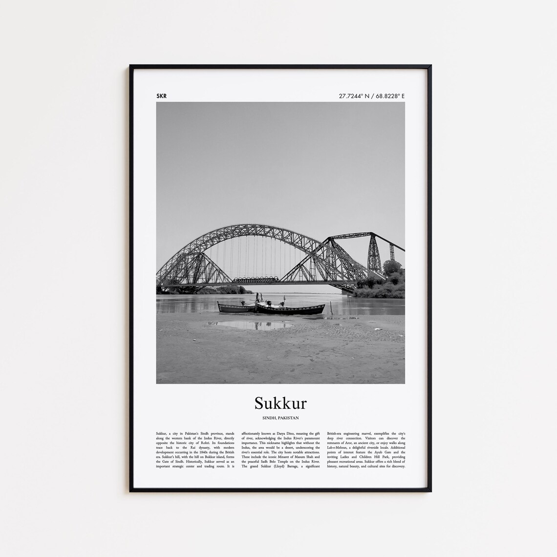 Sukkur Lansdowne Bridge Black And White Pakistan Travel Poster