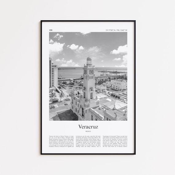 Veracruz Mexico Lighthouse Clock Tower Black and White Travel Poster