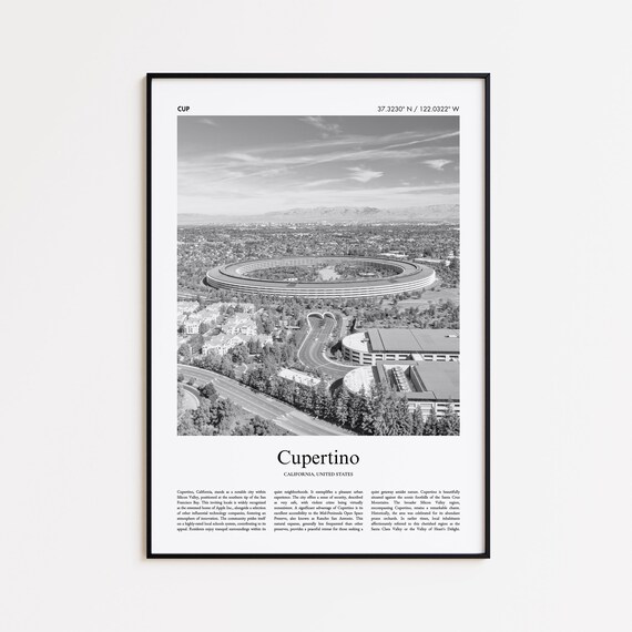 Cupertino California Black and White Aerial Tech Campus Poster