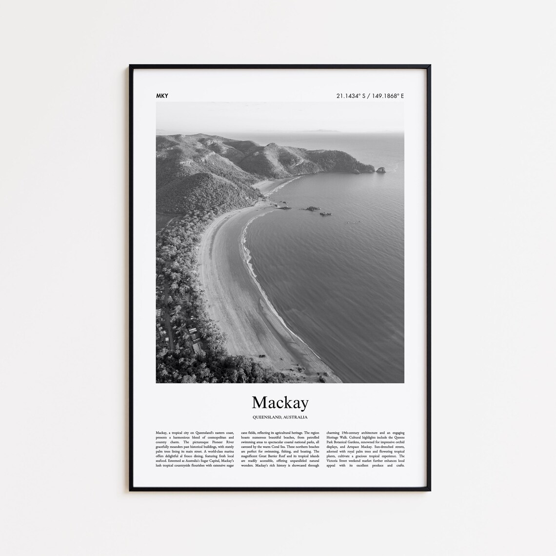 Mackay Queensland Tropical Bay Black And White Travel Art Poster