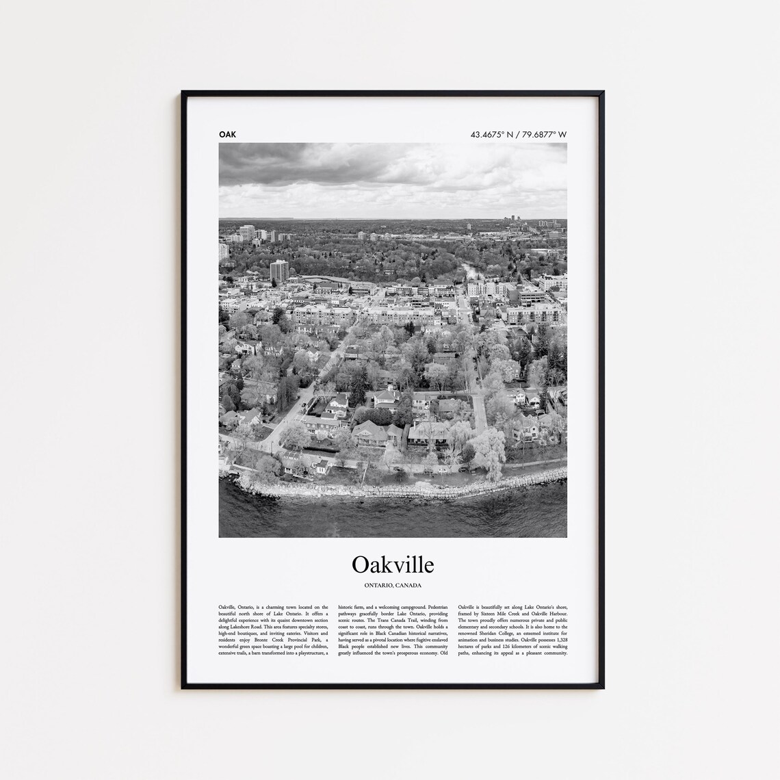 Oakville Ontario Canada Aerial Black and White Photography Poster