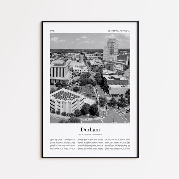 Durham North Carolina Black and White Travel Poster Aerial City Photo