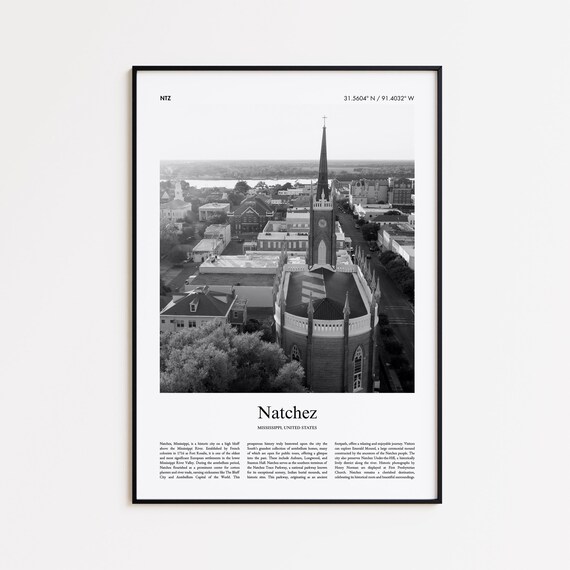Natchez Mississippi Black and White Church Steeple Photo Poster