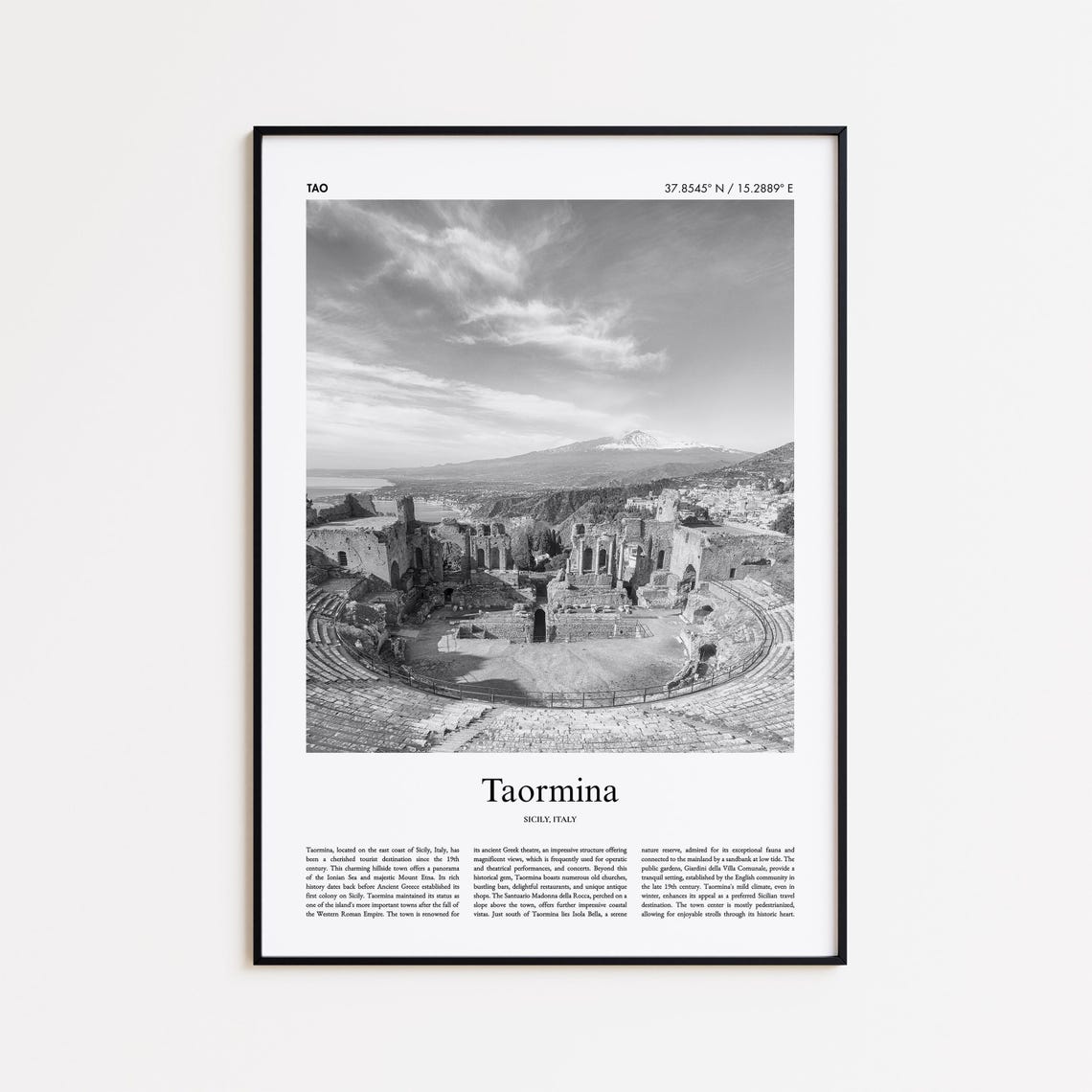 Taormina Sicily Greek Theatre Mount Etna Black and White Poster