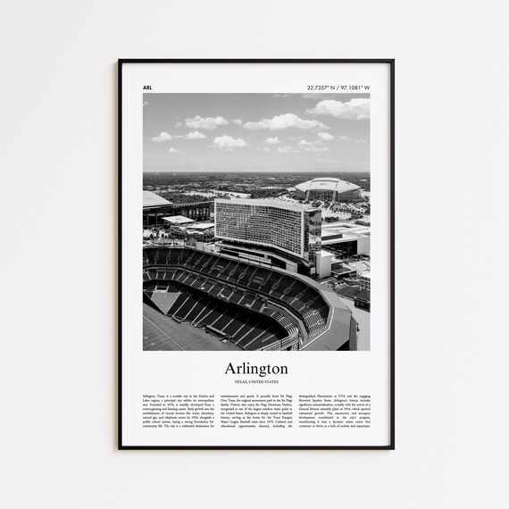 Arlington Texas Black and White Coordinates City Travel Poster