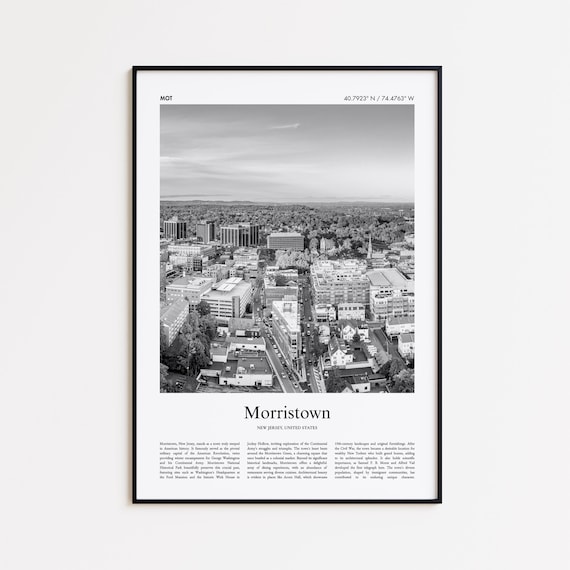 Morristown New Jersey Downtown Aerial Black White Photography Travel Poster