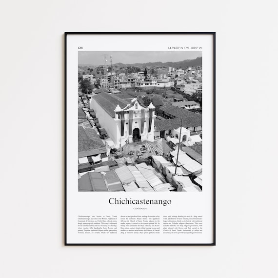 Chichicastenango Guatemala Market Church Black and White Travel Poster