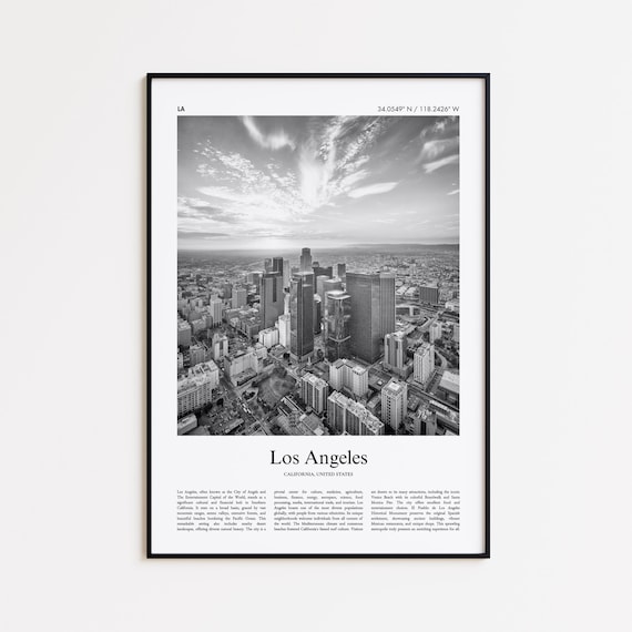 Los Angeles California Black and White Photo Travel Poster Skyline