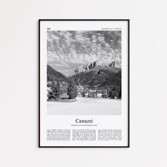 Canazei Black and White Travel Poster, Italy