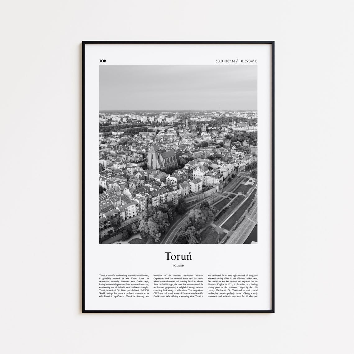 Torun Poland Medieval Old Town Black And White Travel Poster