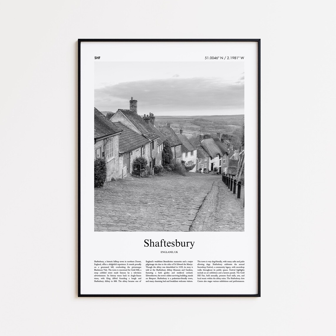 Shaftesbury England Black and White Gold Hill Photo Travel Poster