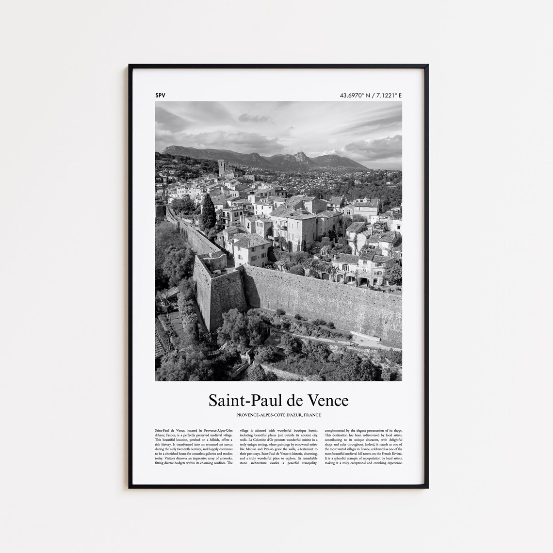 Saint-Paul de Vence France Black and White Photo Travel Poster