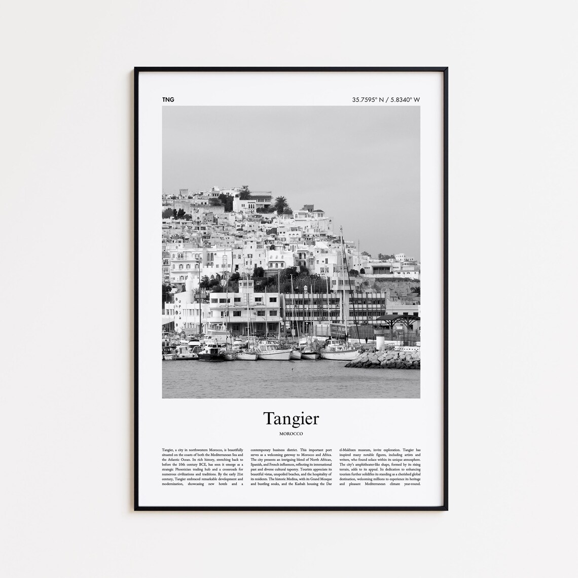 Tangier Black and White Travel Poster, Morocco