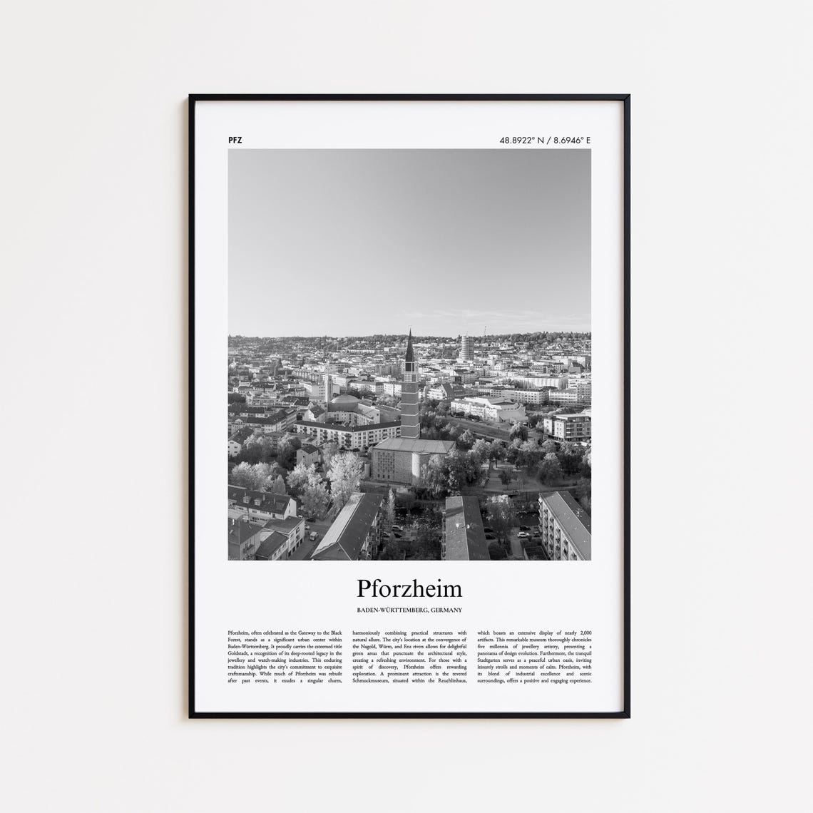 Pforzheim Germany Black And White Aerial Photo Travel Poster
