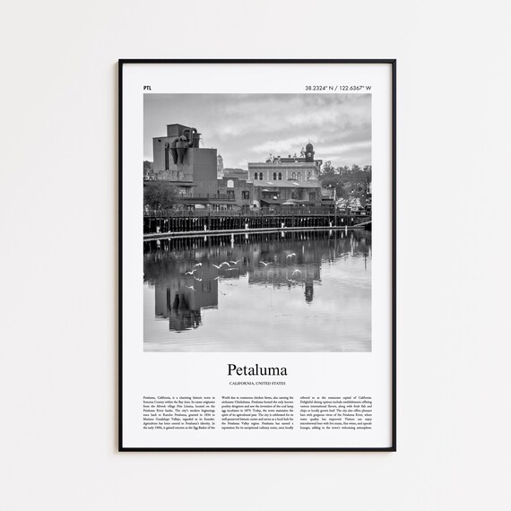 Petaluma California Black And White Waterfront Photo Travel Poster
