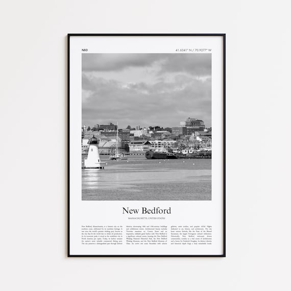 New Bedford Massachusetts Waterfront Lighthouse Black White Travel Poster