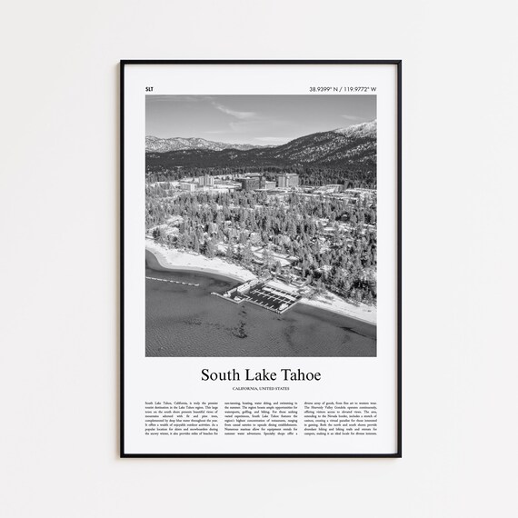 South Lake Tahoe Black and White Lake Marina Scenic Photo Poster