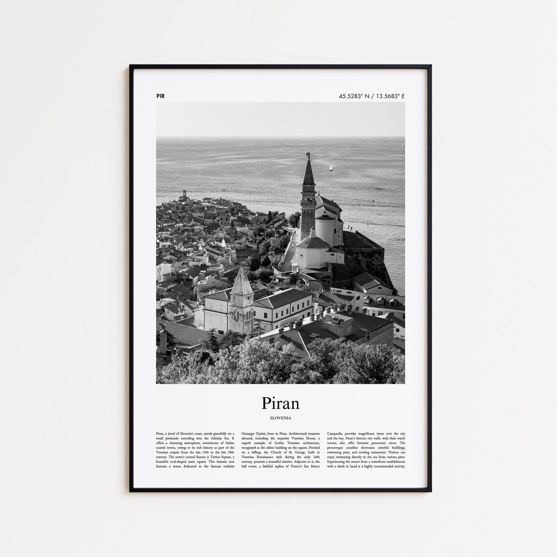 Piran Slovenia Black And White Coastal Old Town Photo Poster