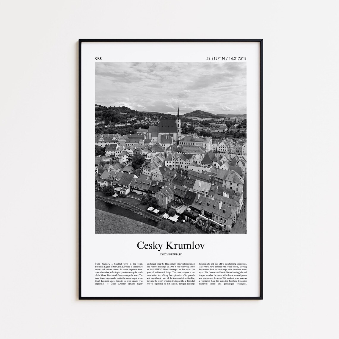 Cesky Krumlov Czech Republic Old Town Black And White Photo Poster