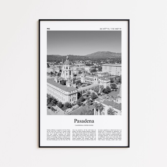 Pasadena California Black And White City Hall Aerial Photo Poster