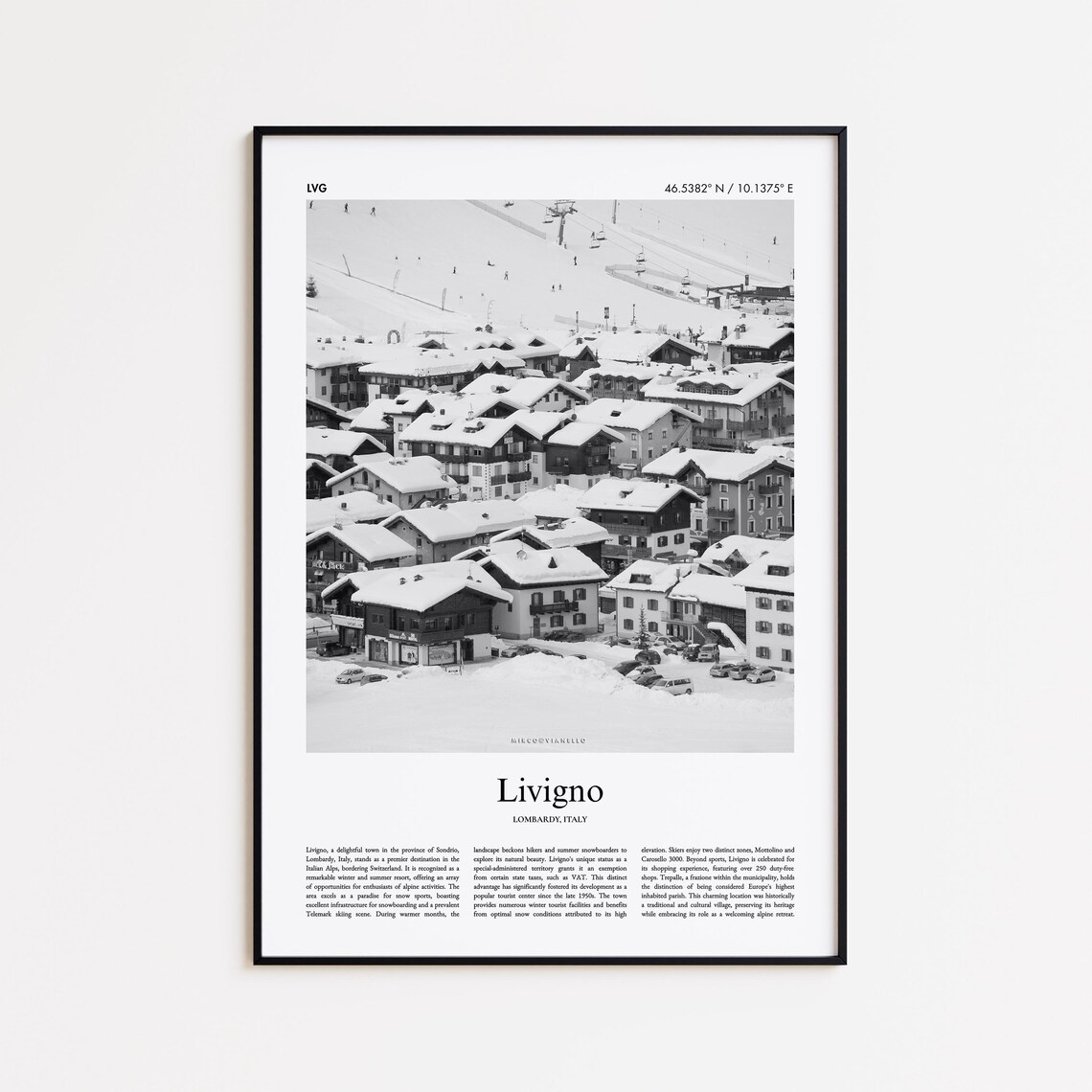 Livigno Italy Black And White Alpine Ski Village Photo Poster