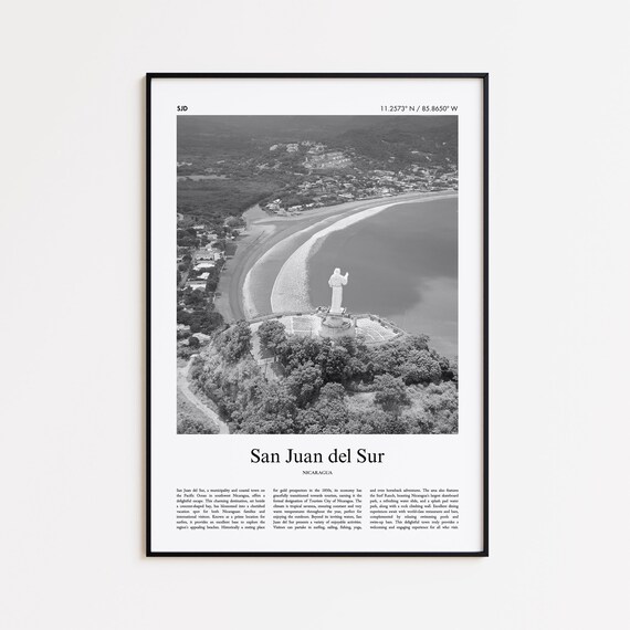 San Juan Del Sur Black White Photo Travel Beach Nicaragua Poster