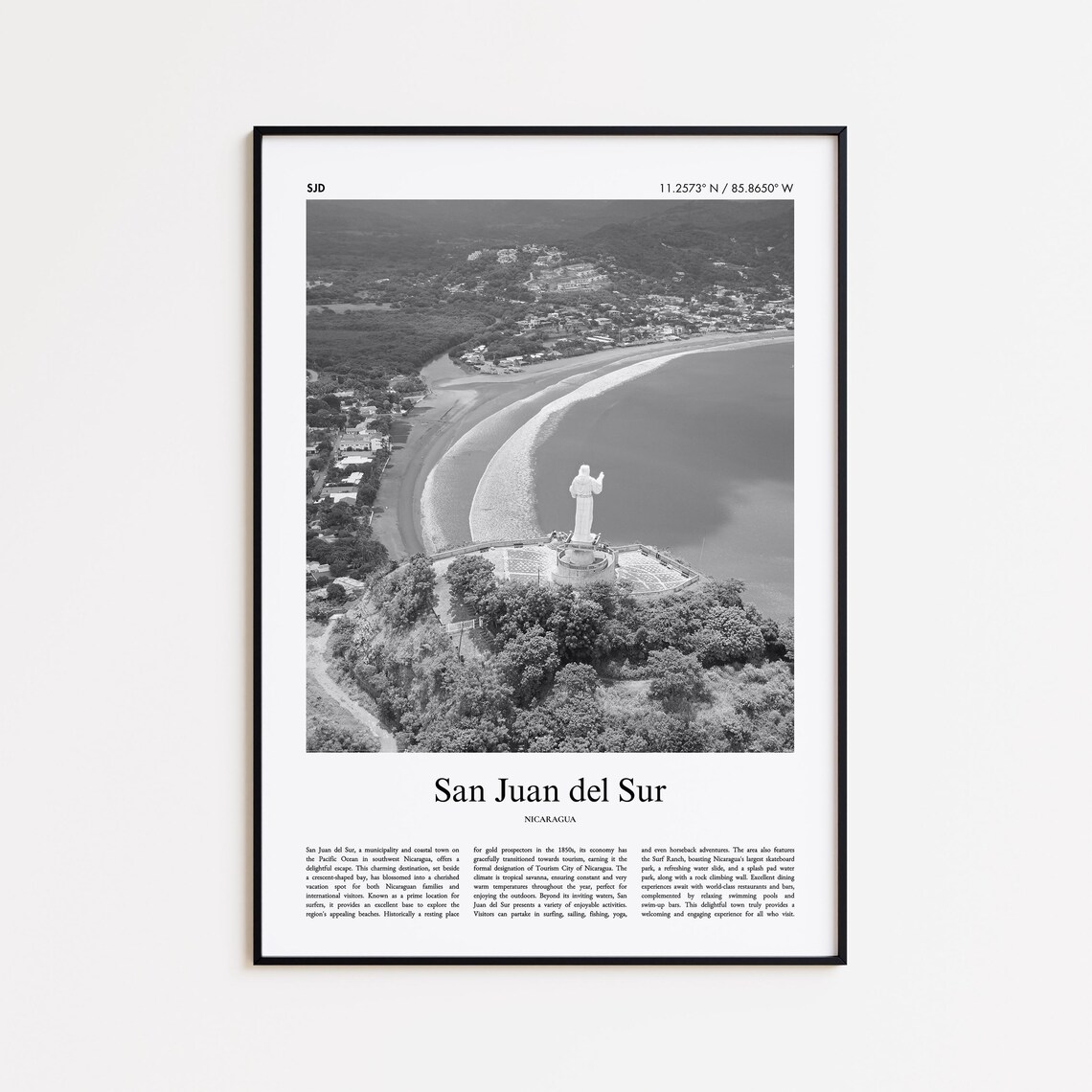 San Juan Del Sur Black White Photo Travel Beach Nicaragua Poster