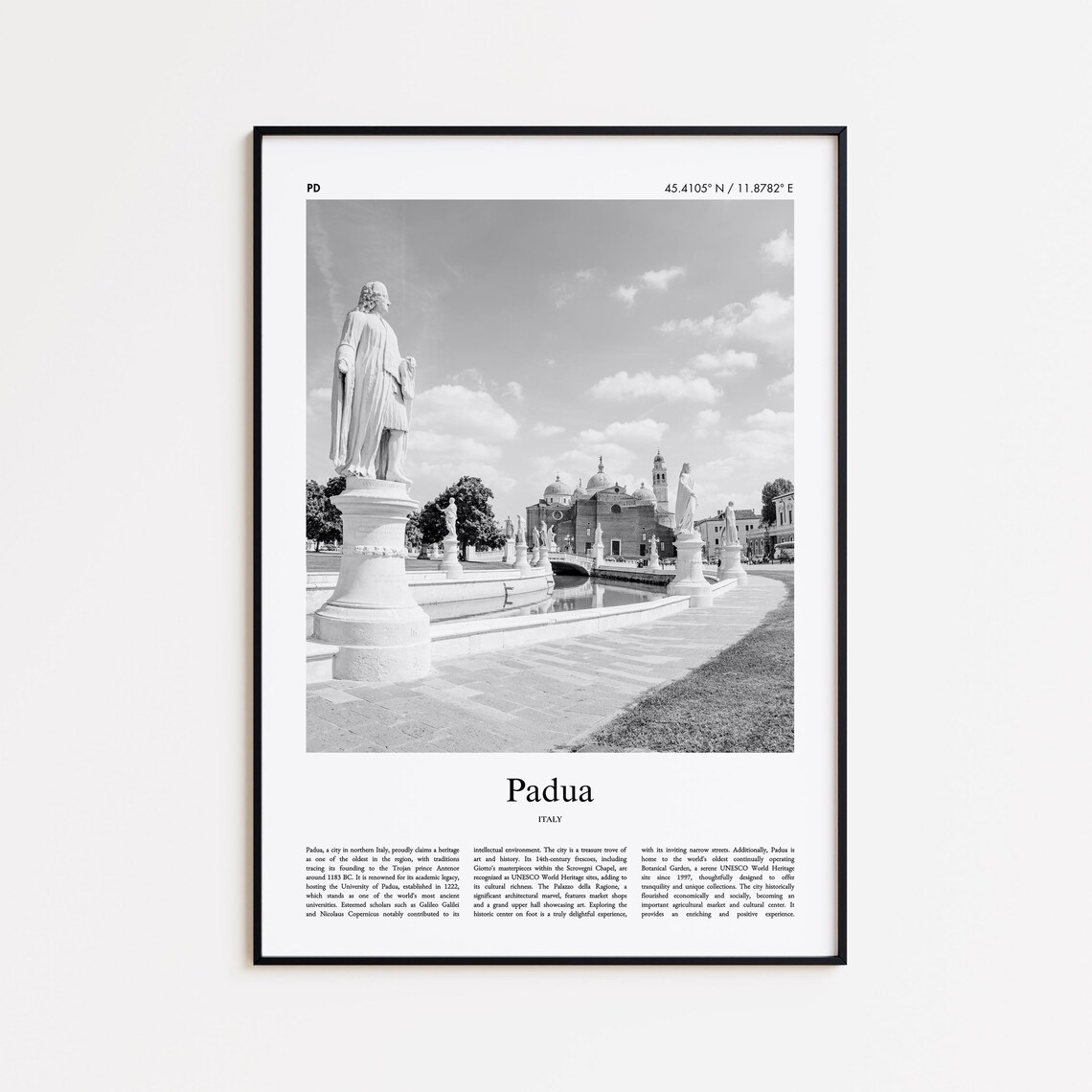 Padua Italy Black And White Statues Grand Square Photo Art Poster