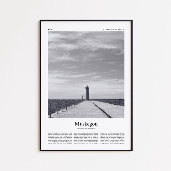 Muskegon Michigan Lighthouse Pier Black And White Photo Poster