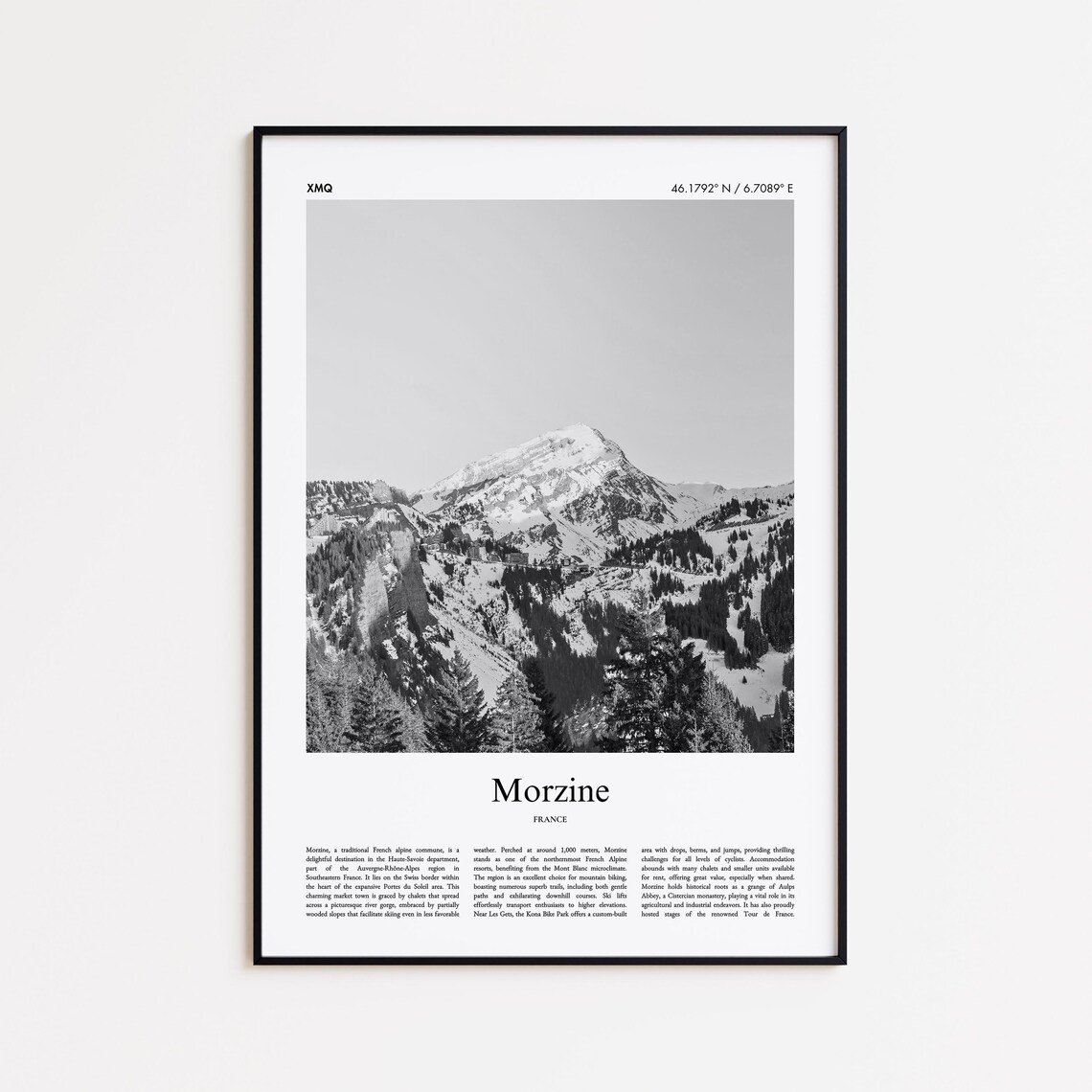 Morzine France Black and White Snowy Mountain Photo Travel Poster